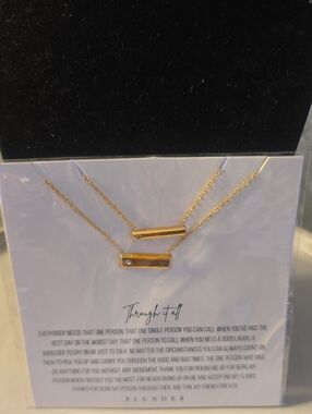 Plunder Gold Double Bar Layered Necklace with Crystal Accent "Through It All"new